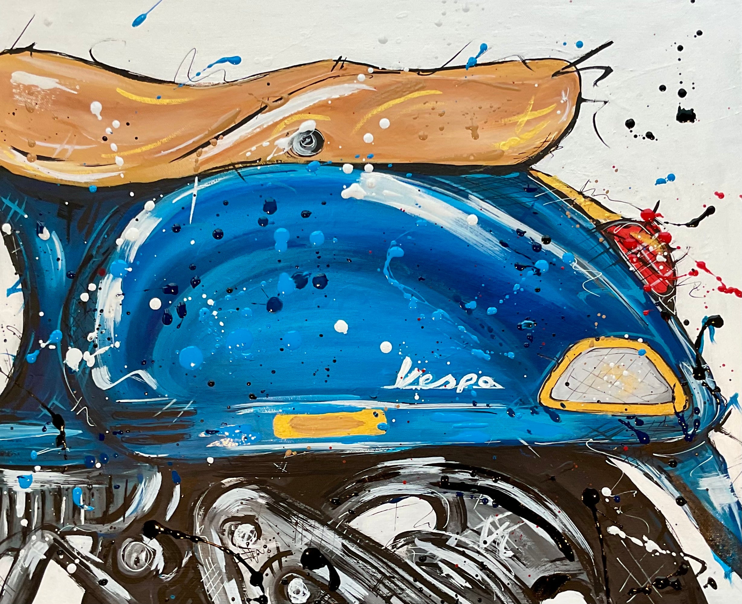 Blue Vespa original painting on 46x56cm canvas