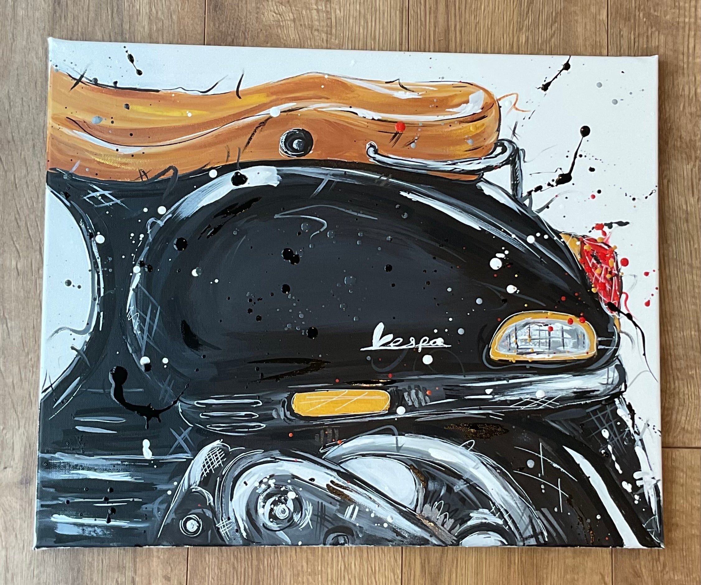 Black Vespa original painting on 46x56cm canvas