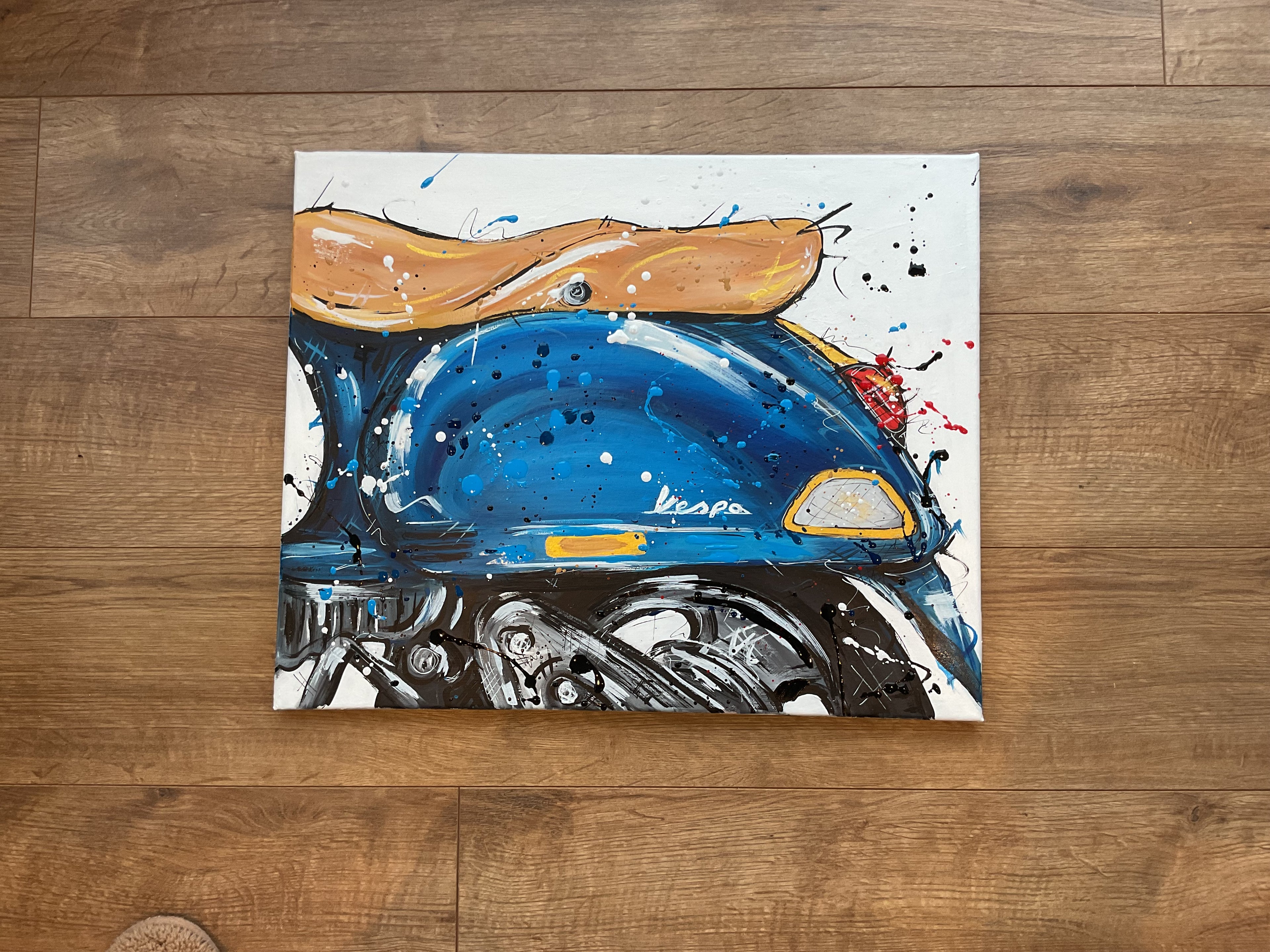 Blue Vespa original painting on 46x56cm canvas