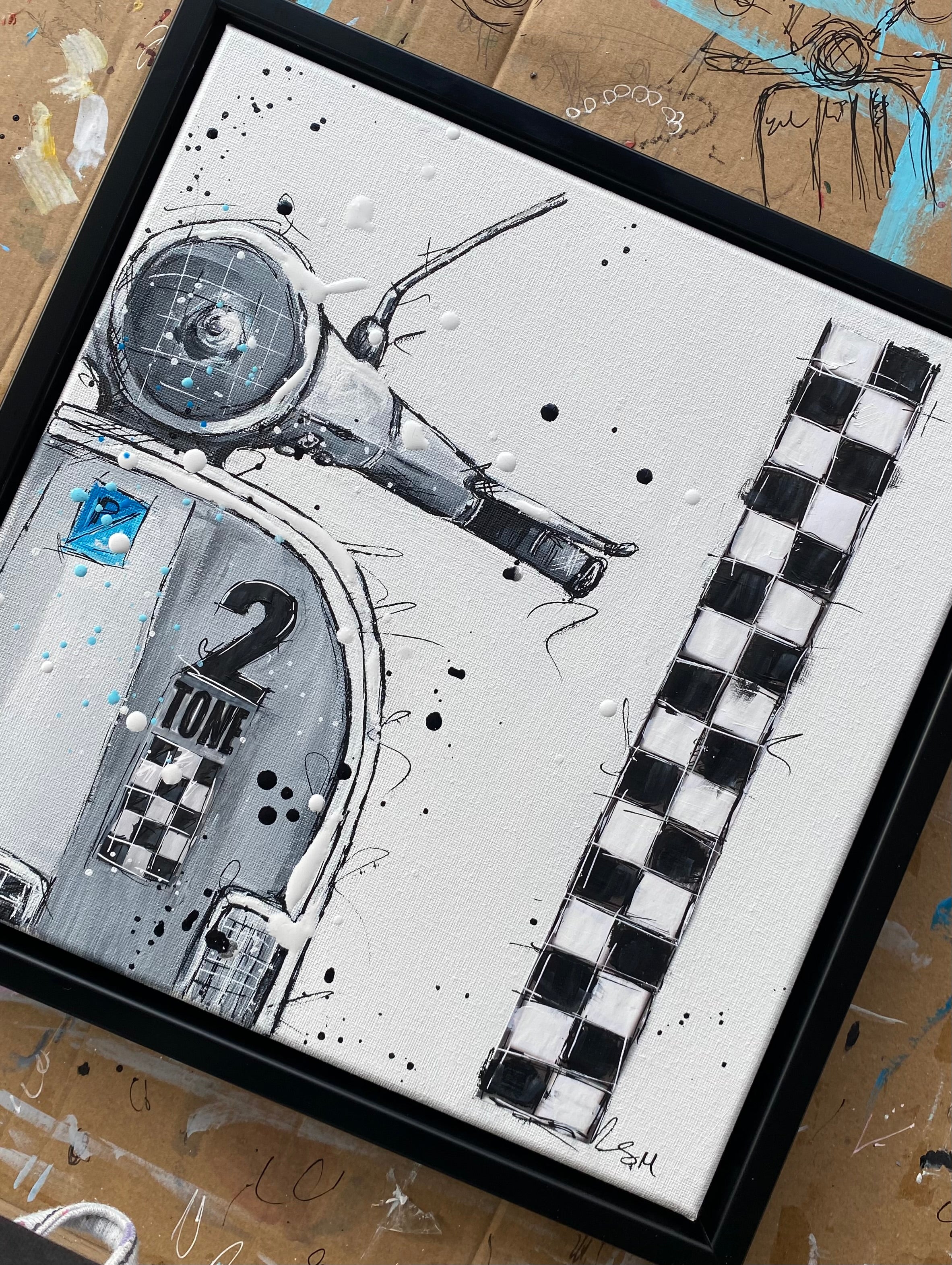 Two tone scooter original framed acrylic painting