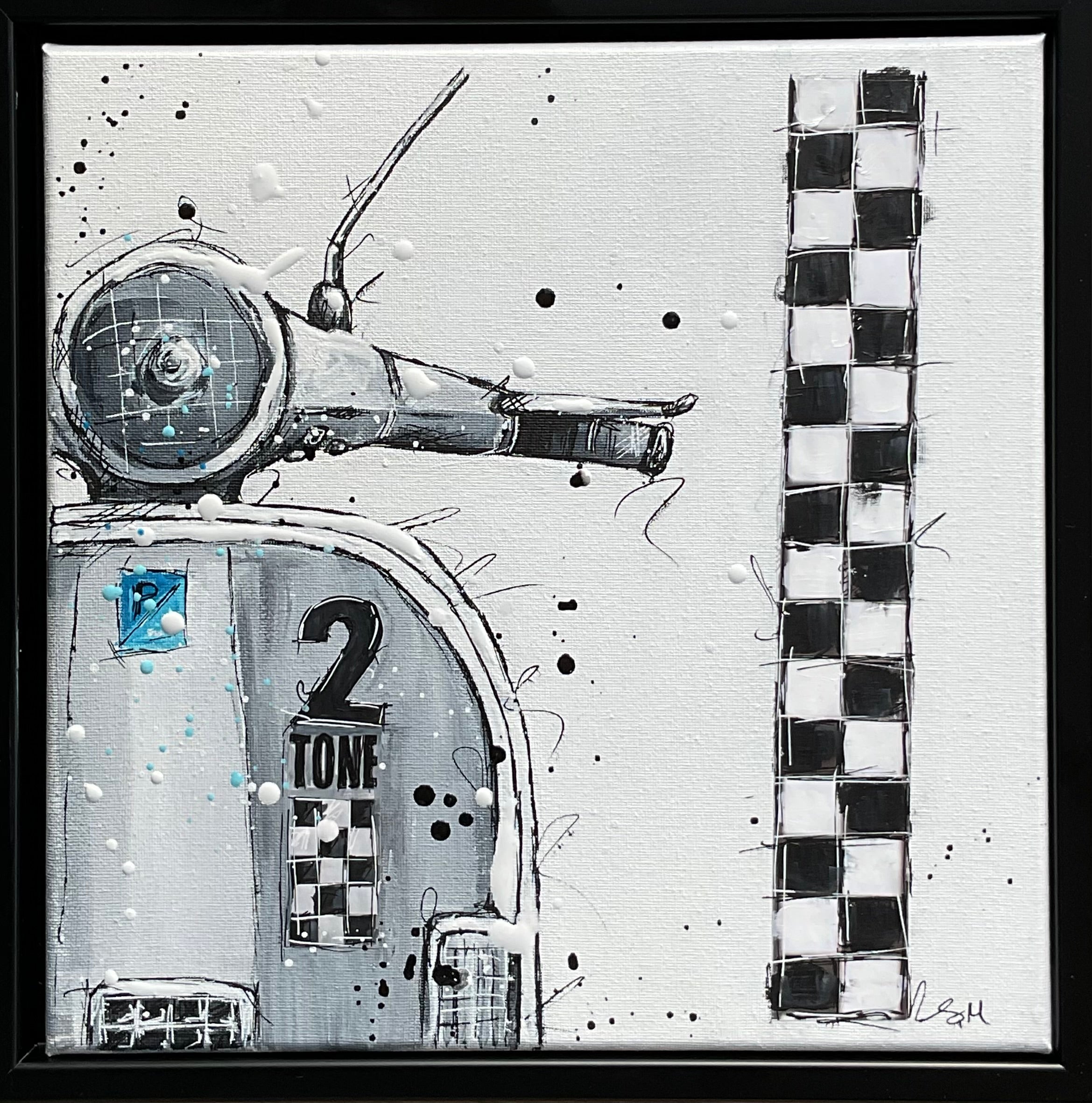 Two tone scooter original framed acrylic painting