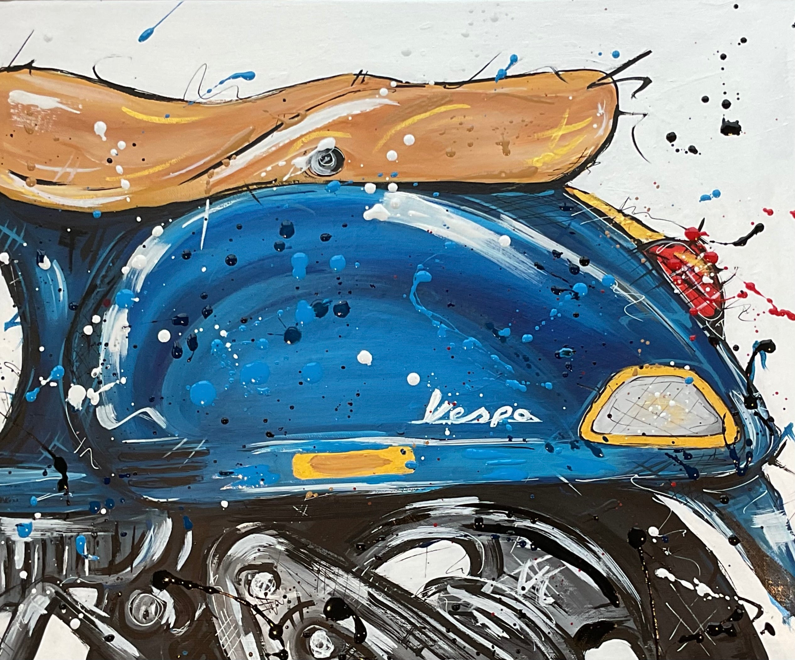 Blue Vespa original painting on 46x56cm canvas
