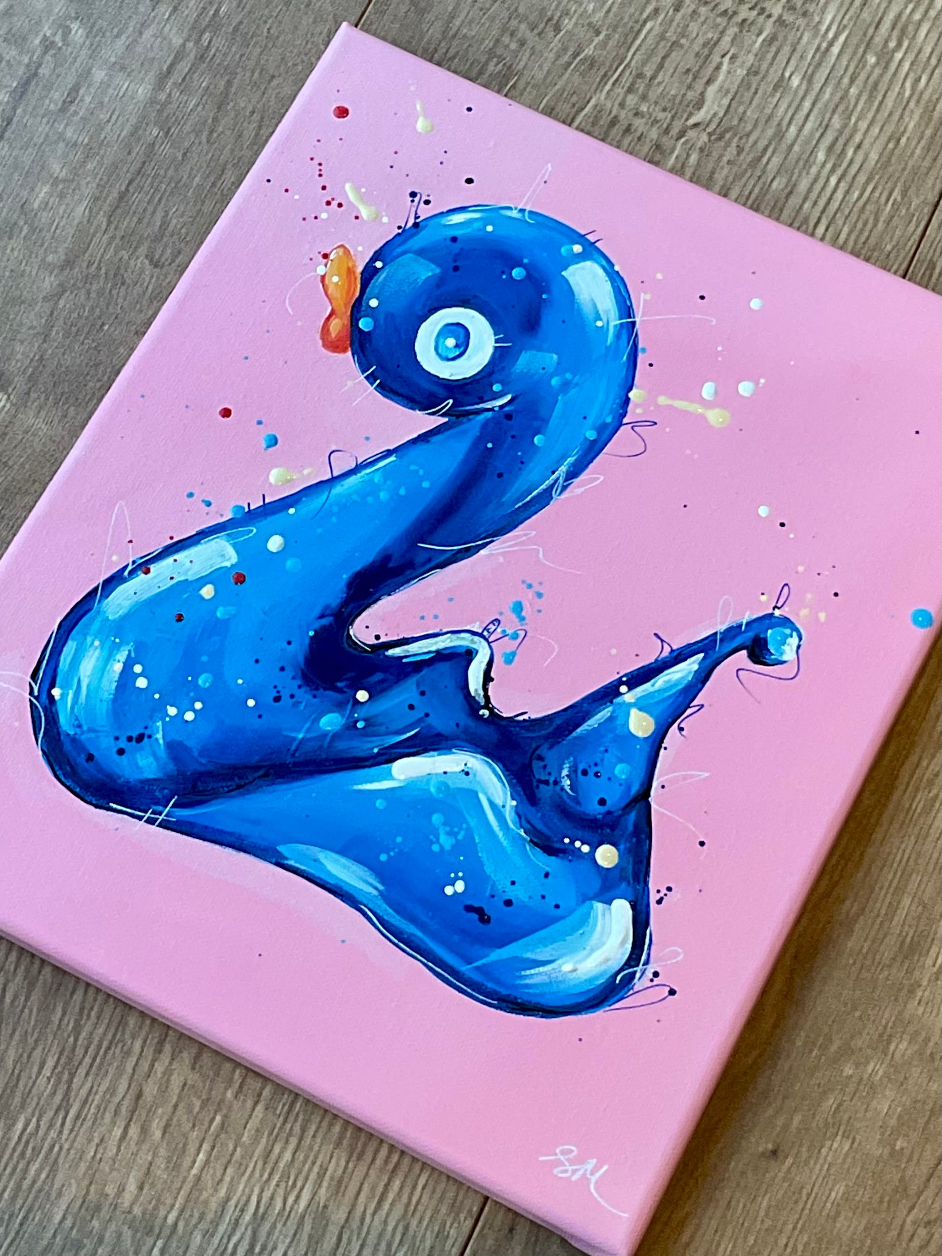 Lucky duck acrylic painting based on the whitby glass lucky duck. Canvas 25x30cm