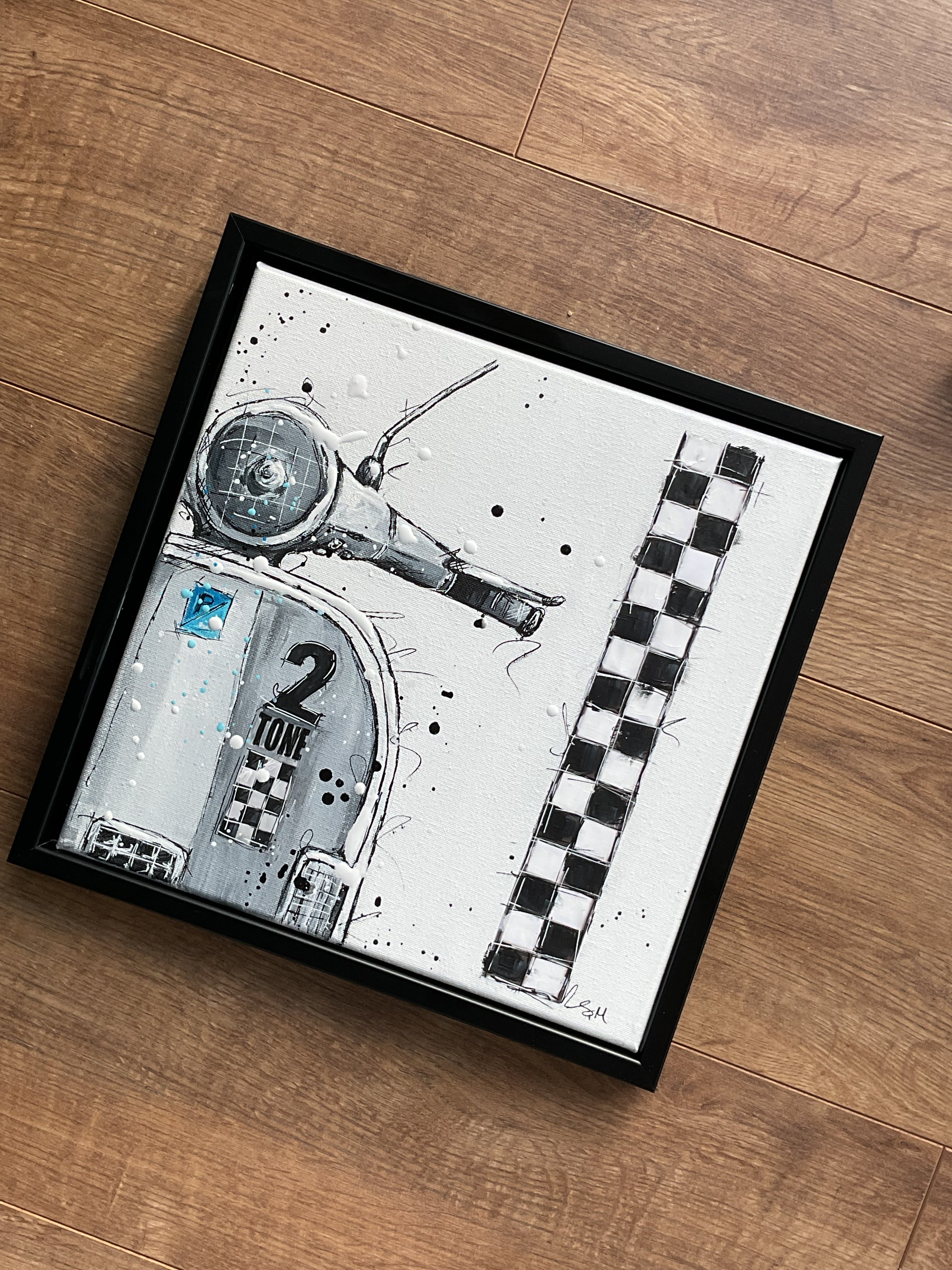Two tone scooter original framed acrylic painting