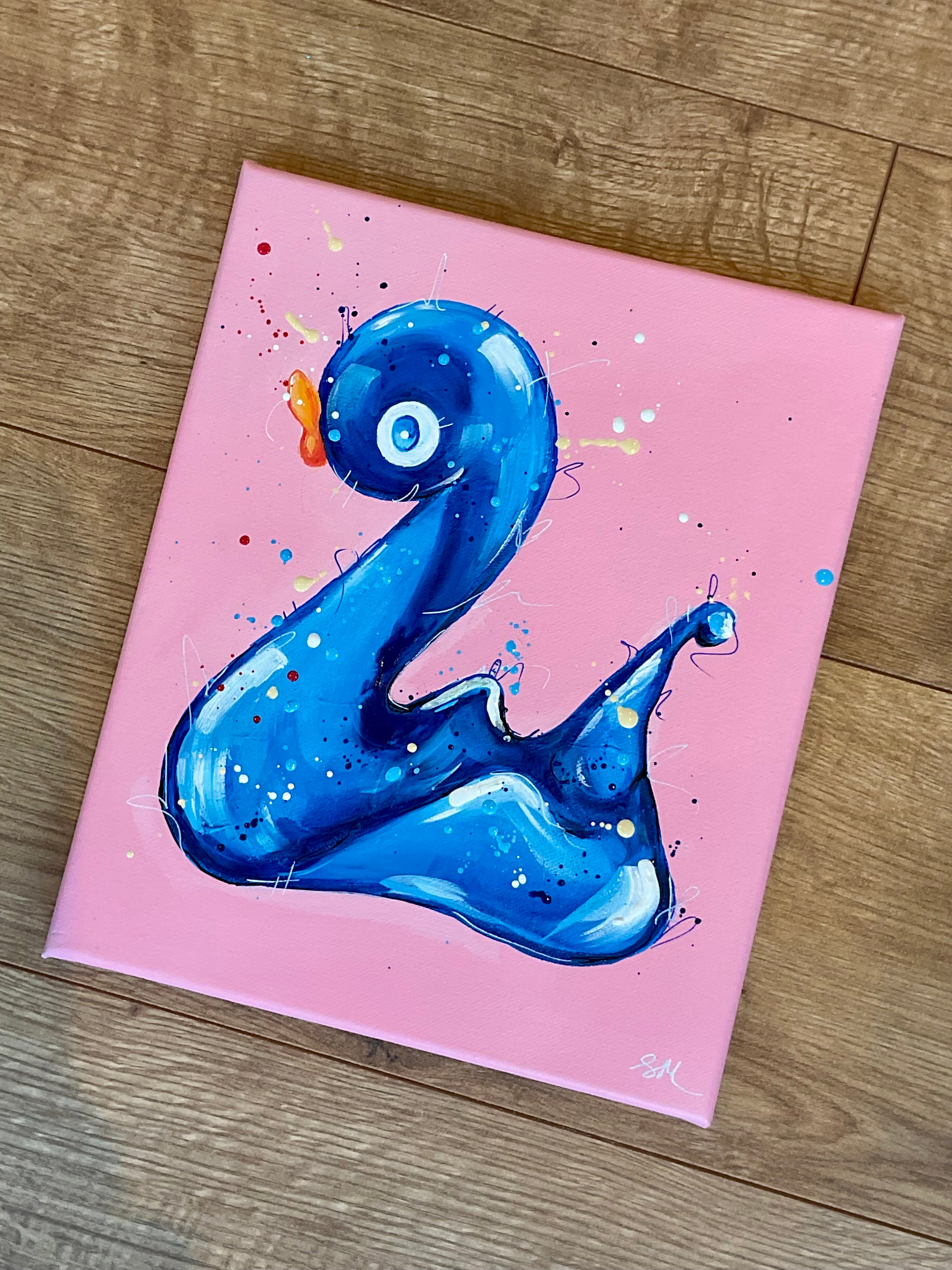 Lucky duck acrylic painting based on the whitby glass lucky duck. Canvas 25x30cm