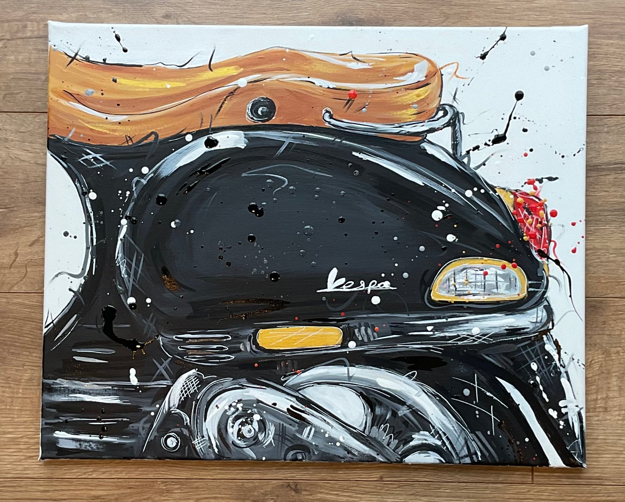Black Vespa original painting on 46x56cm canvas
