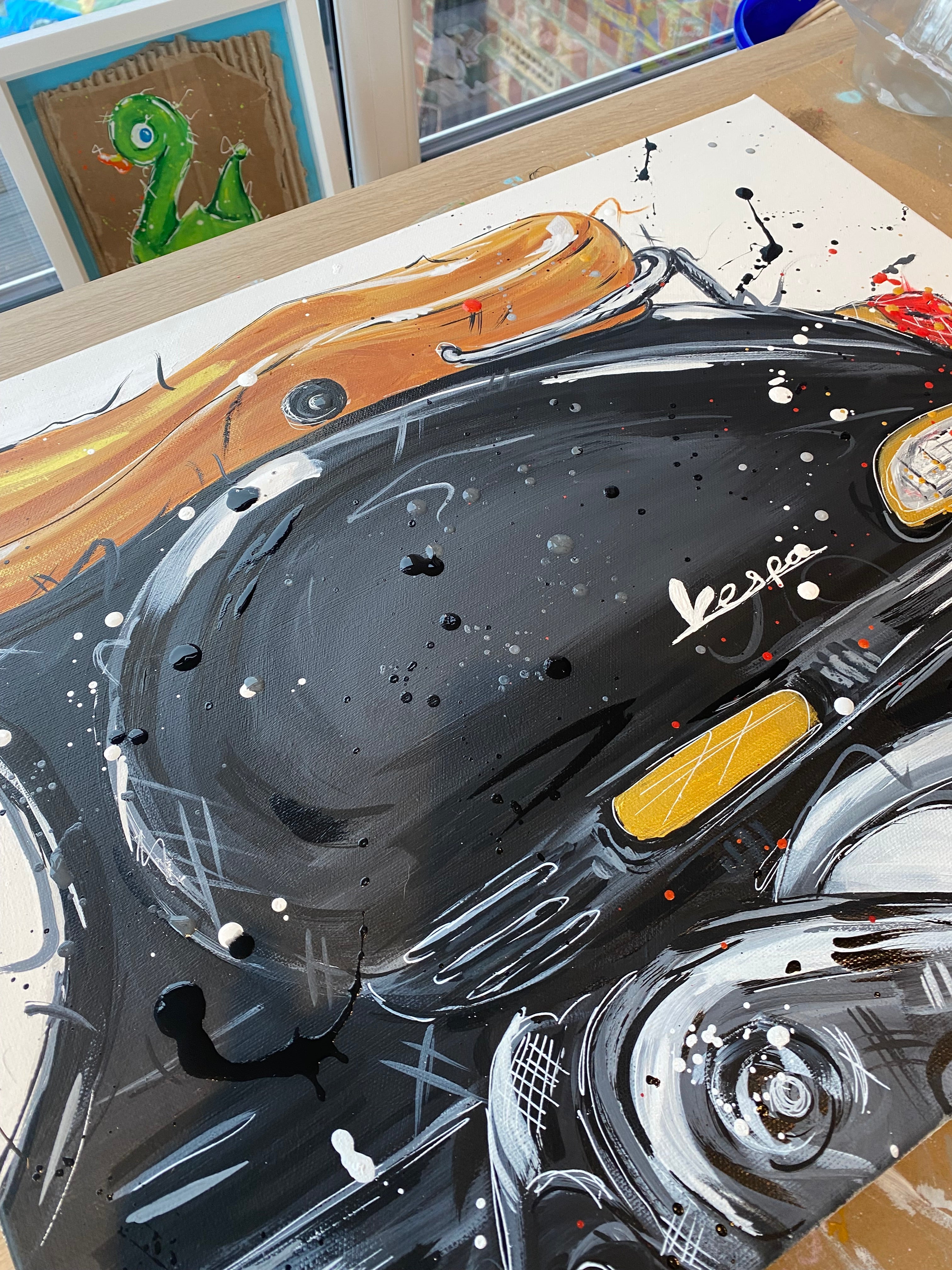 Black Vespa original painting on 46x56cm canvas