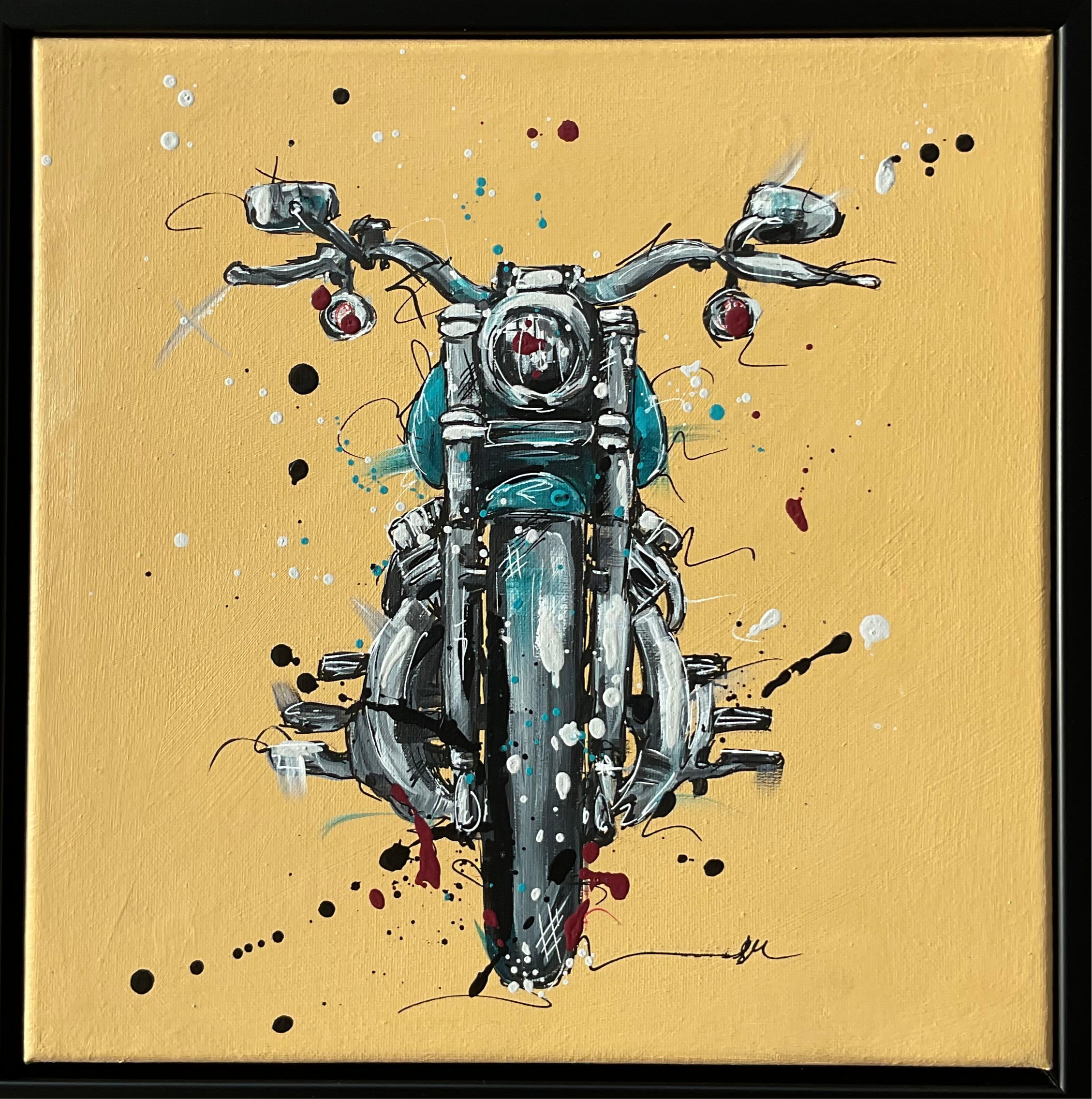 Motorbike acrylic painting in a black 30x30cm frame