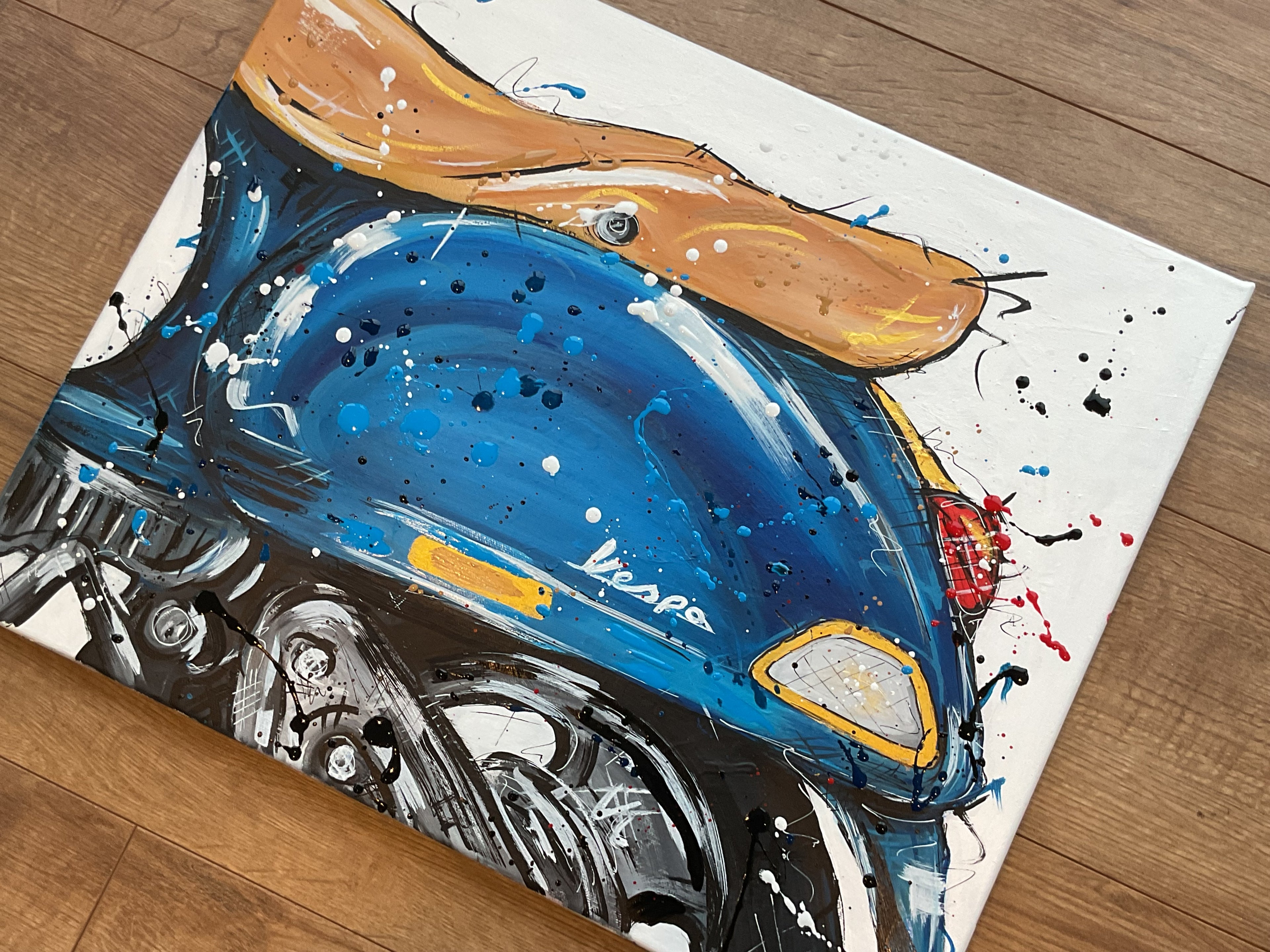 Blue Vespa original painting on 46x56cm canvas