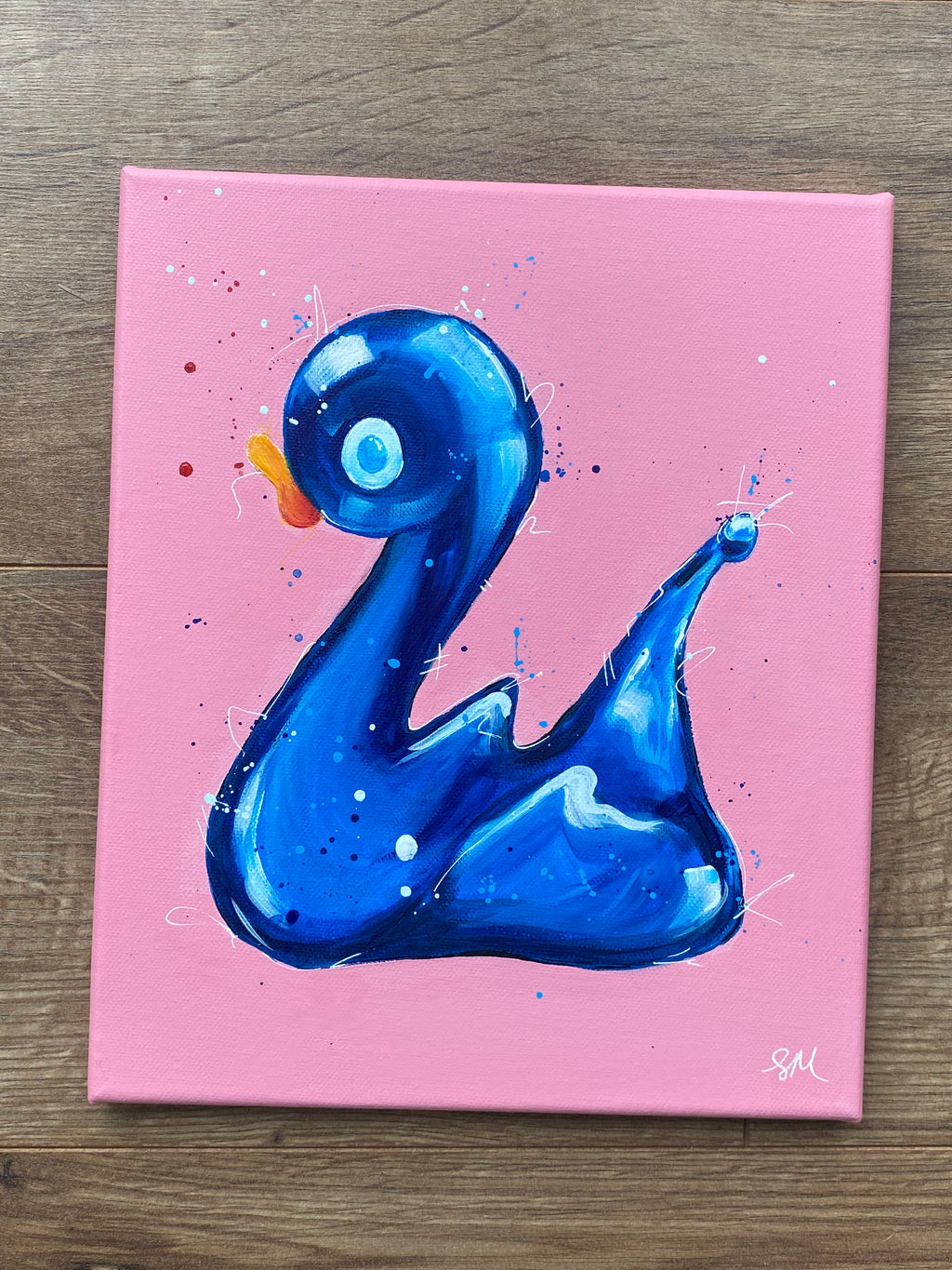 Lucky duck acrylic painting based on the whitby glass lucky duck. Canvas 25x30cm