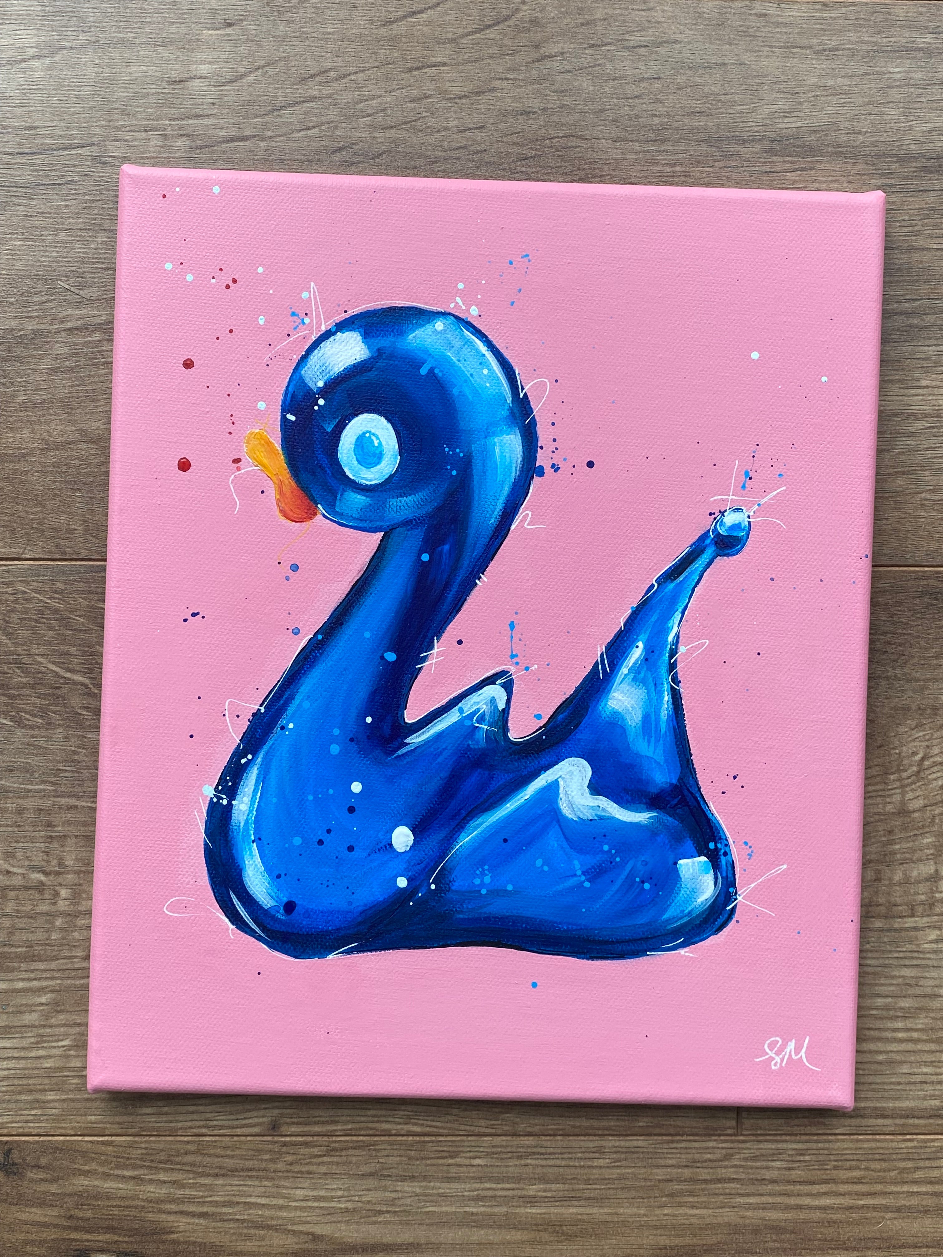 Lucky duck acrylic painting based on the whitby glass lucky duck. Canvas 25x30cm