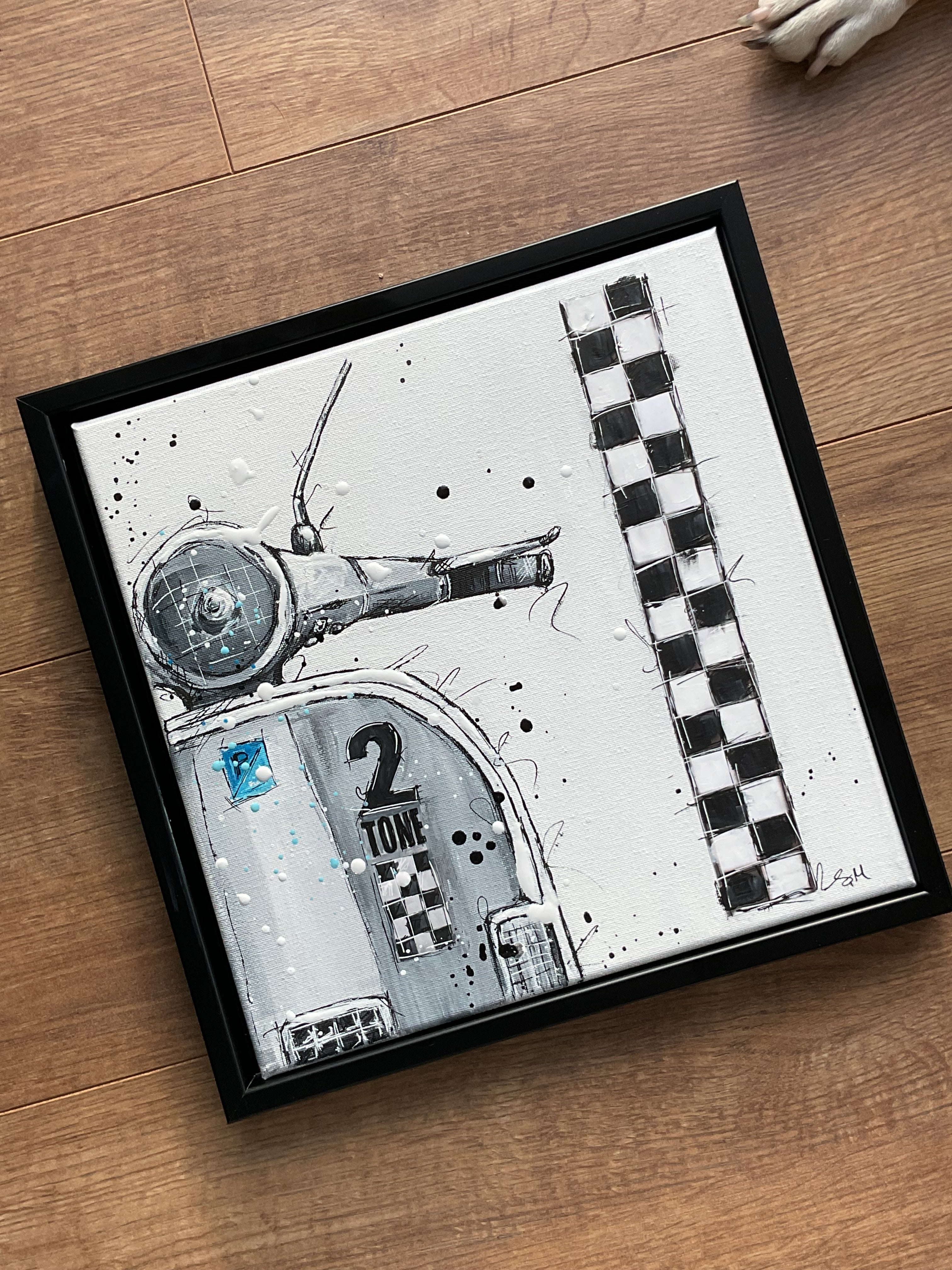 Two tone scooter original framed acrylic painting