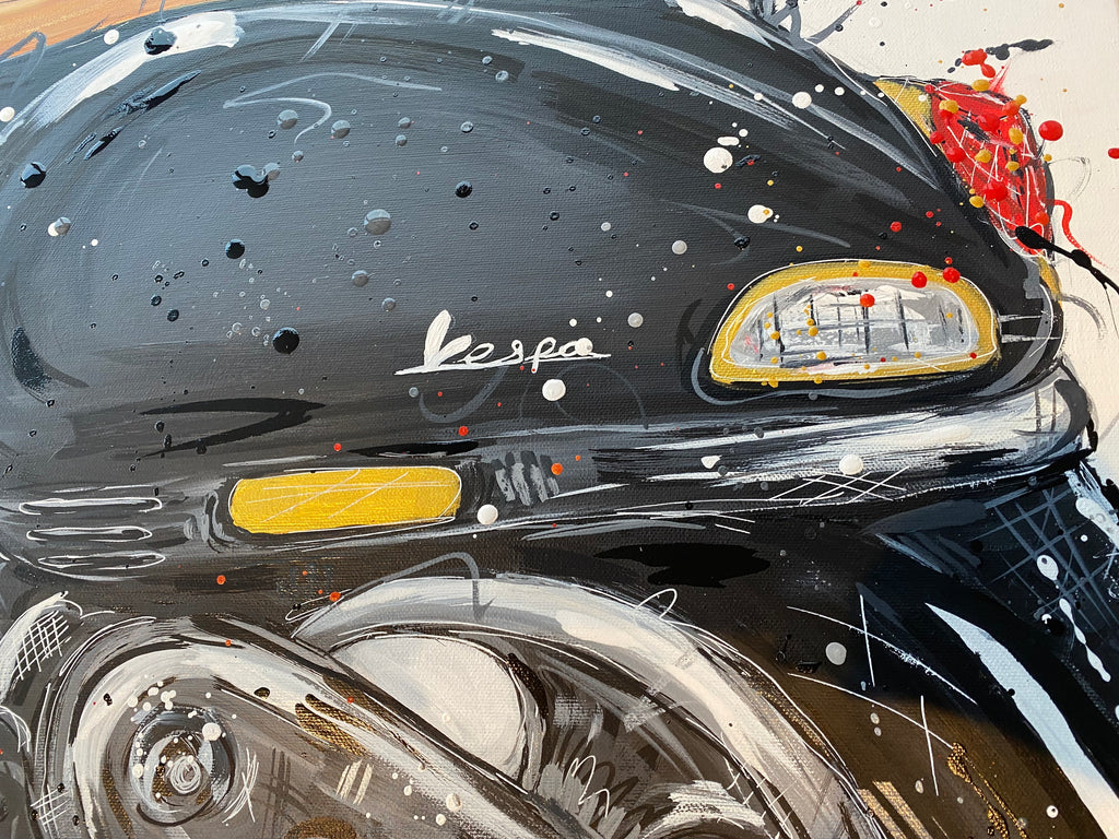 Black Vespa original painting on 46x56cm canvas