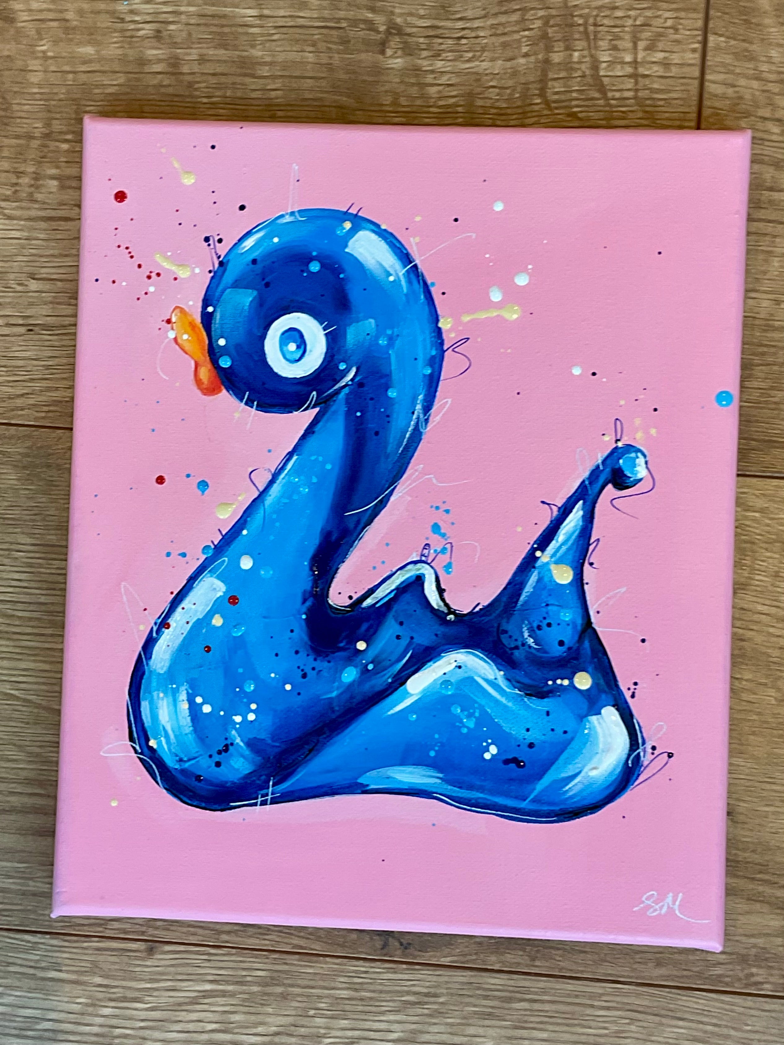 Lucky duck acrylic painting based on the whitby glass lucky duck. Canvas 25x30cm