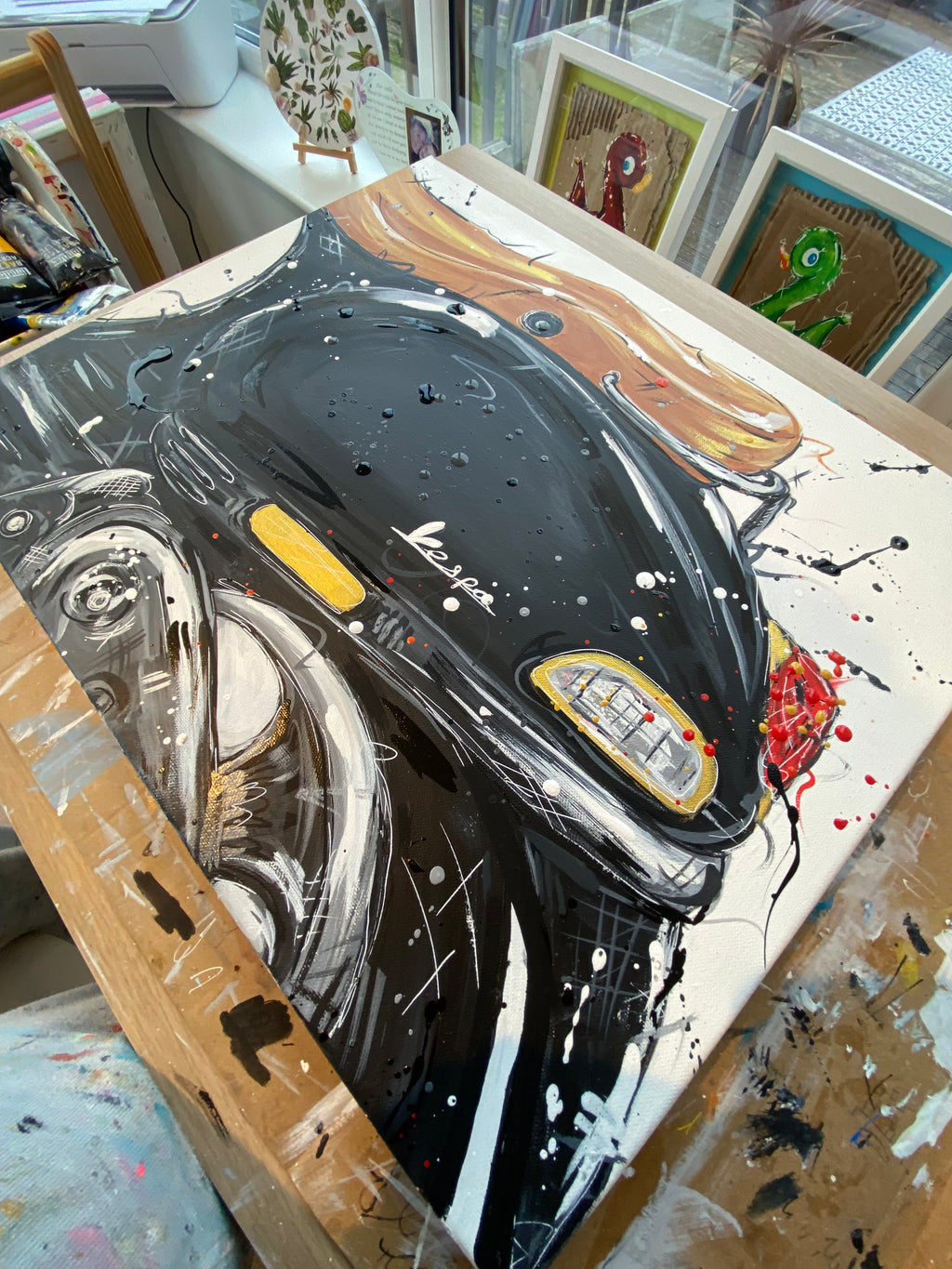 Black Vespa original painting on 46x56cm canvas