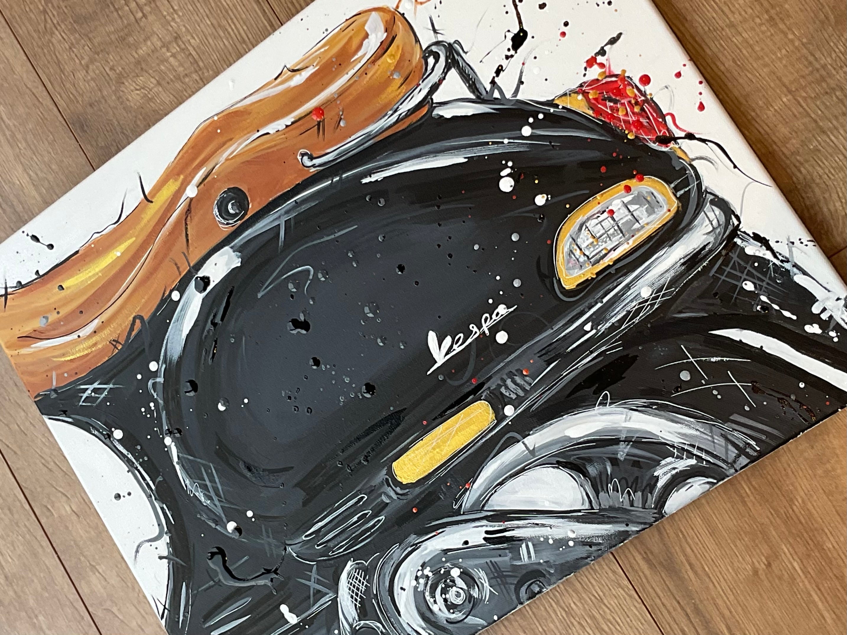 Black Vespa original painting on 46x56cm canvas