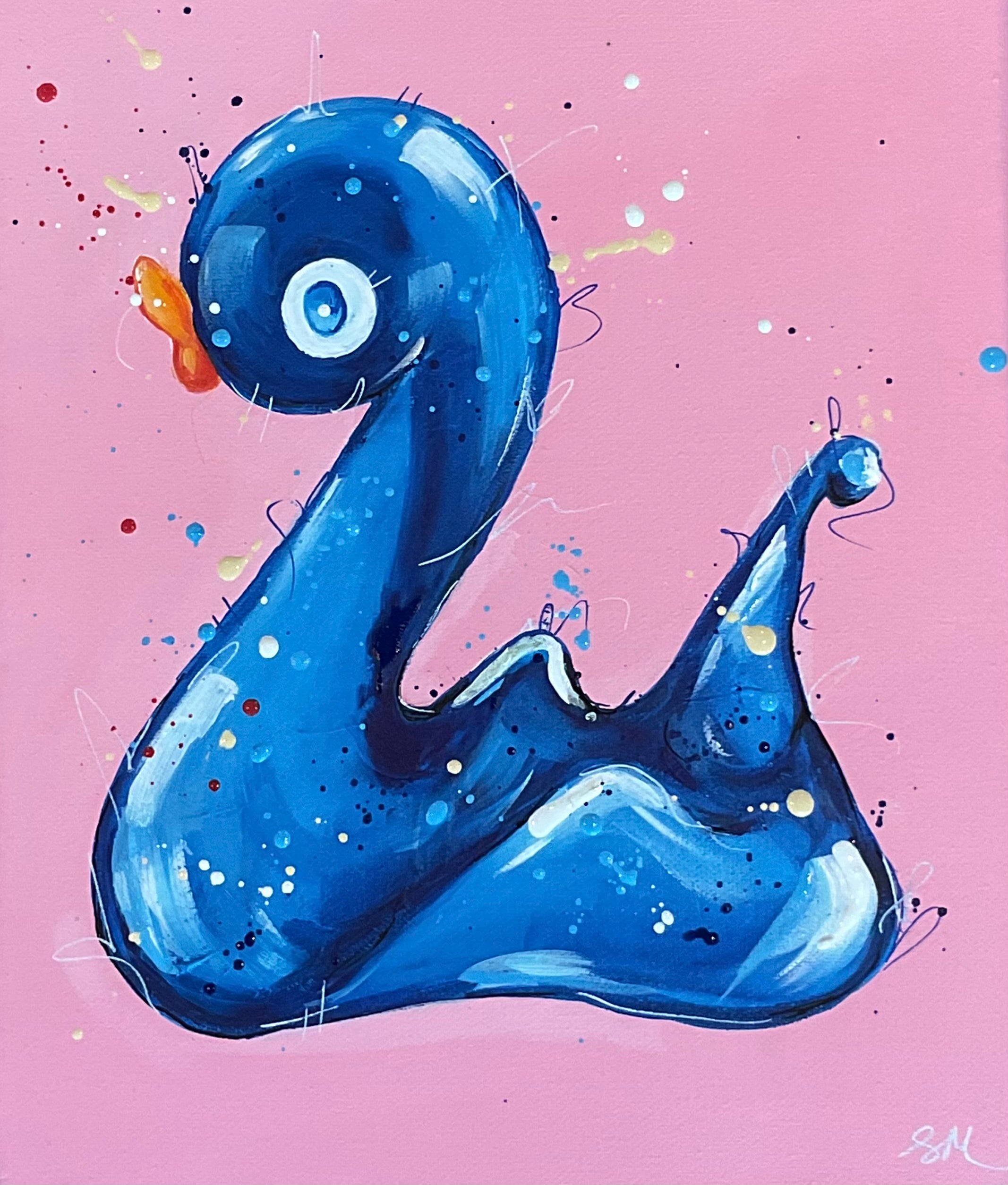 Lucky duck acrylic painting based on the whitby glass lucky duck. Canvas 25x30cm